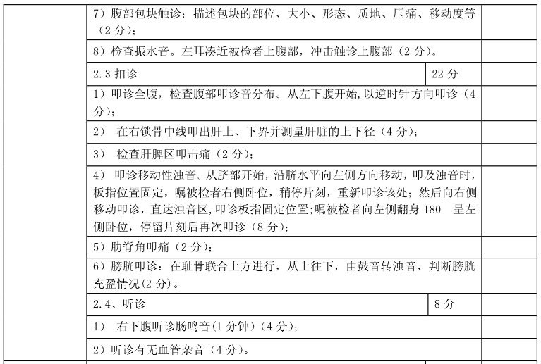 腹壁緊張度檢查考核評分標準