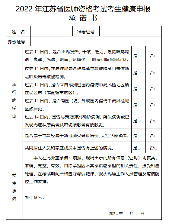 南京臨床執(zhí)業(yè)醫(yī)師實踐技能考試承諾書