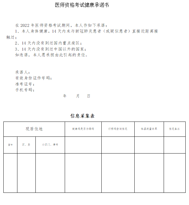 內(nèi)蒙古臨床執(zhí)業(yè)醫(yī)師實踐技能考試承諾書