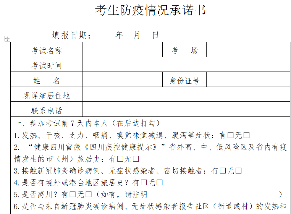 2022年四川凉山临床助理医师综合考试疫情防控承诺书.png