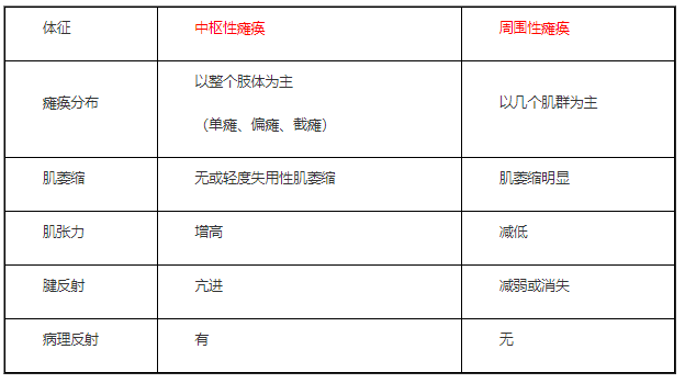 2022臨床助理醫(yī)師二試/延考知識點(diǎn)總結(jié)|中樞性癱瘓與周圍性癱瘓對比.png